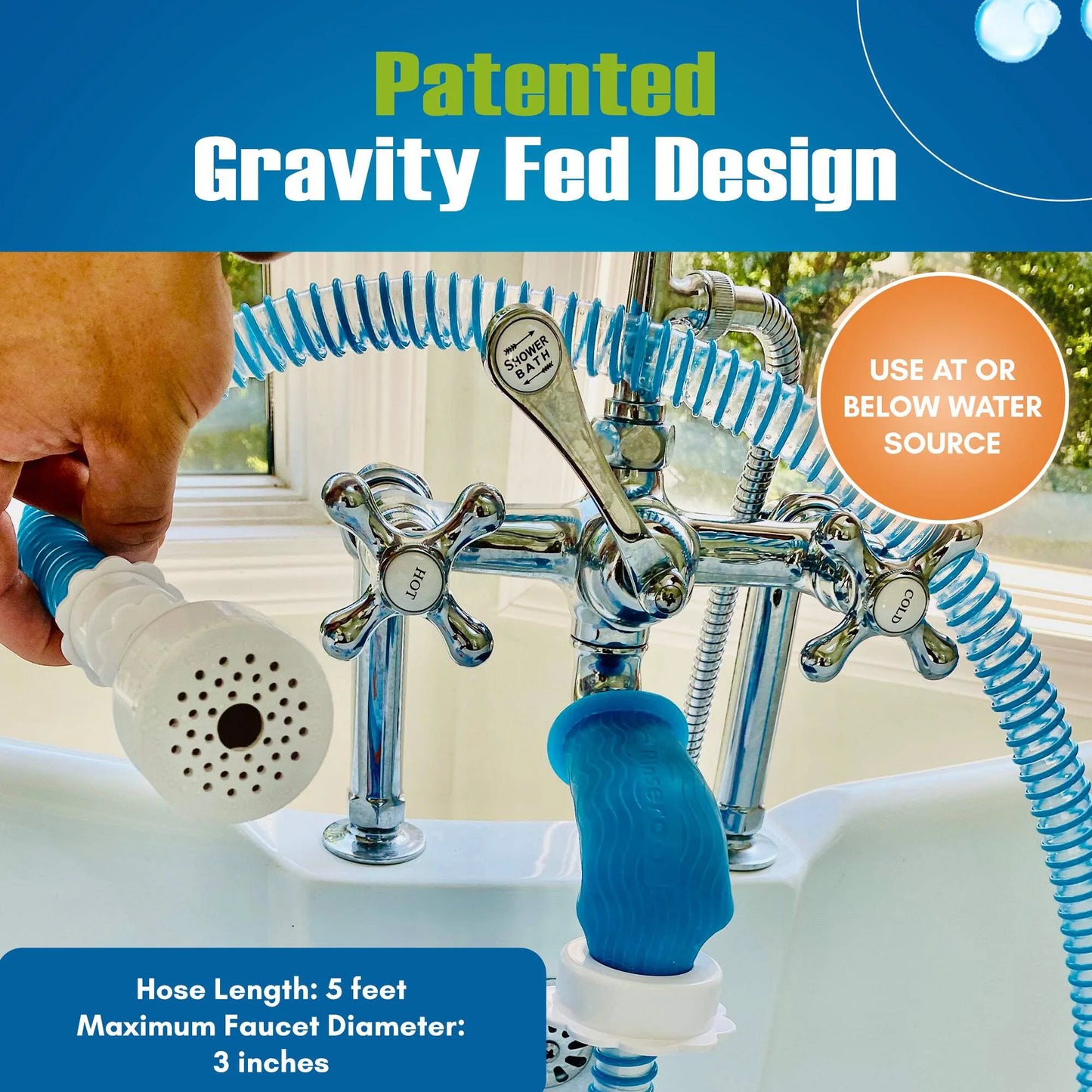 Slip-On Bathtub Faucet Sprayer Attachment. Ultra-Flex Dog Shower Hose Adapter Portable Hose Attachment with Sprayer Pet Showerhead Attach Tub Spout 5 Foot Hose. No Install for Speedy Washing