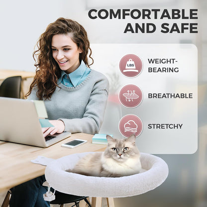 Cat Desk Bed,Steel Cat Bed for Desk,Easy to Assemble,Machine Washable and Detachable Easy to Clean,180° Rotating Cats Hammock Desks for Office Game Tables,Supports to 40Lbs(White)