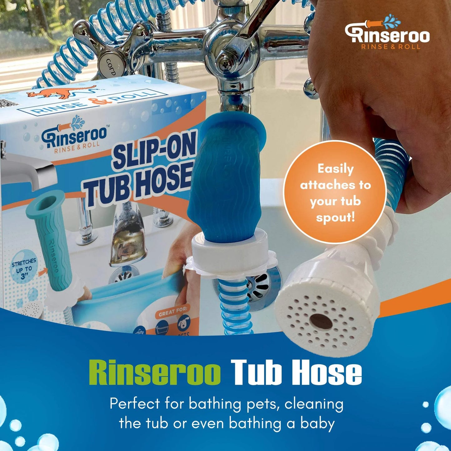 Slip-On Bathtub Faucet Sprayer Attachment. Ultra-Flex Dog Shower Hose Adapter Portable Hose Attachment with Sprayer Pet Showerhead Attach Tub Spout 5 Foot Hose. No Install for Speedy Washing